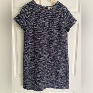 LOFT Tweed Sheath Midi Dress Size 10 Navy Short Sleeve